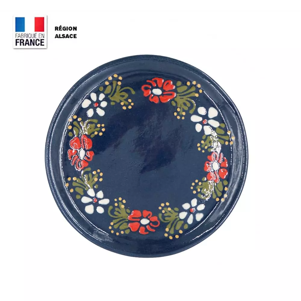 Plat de service alsacien bleu à décor floral