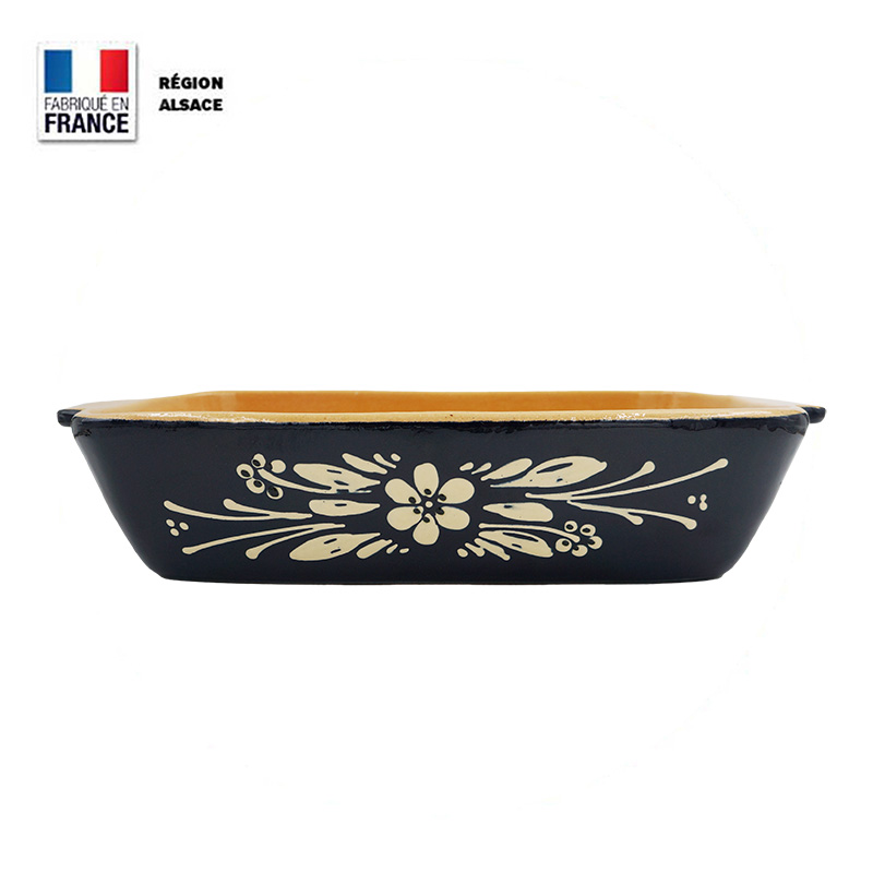 Plat à Gratin – Plat Rectangle 34 x 24 cm Bleu décor Fleur