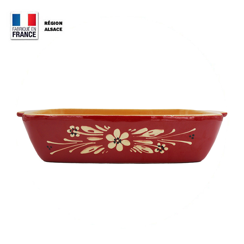 Plat à Gratin – Plat Rectangle 34 x 24 cm Rouge décor Fleur