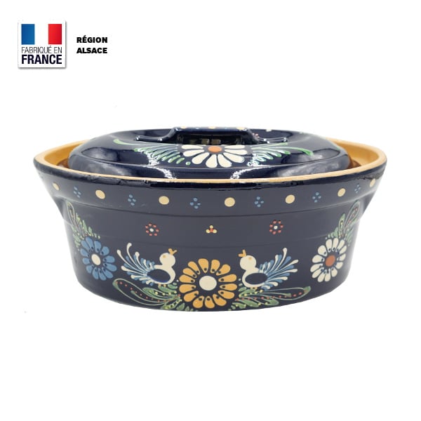 Terrine à Baeckeoffe 4 à 6 personnes / bleue Décor oiseaux