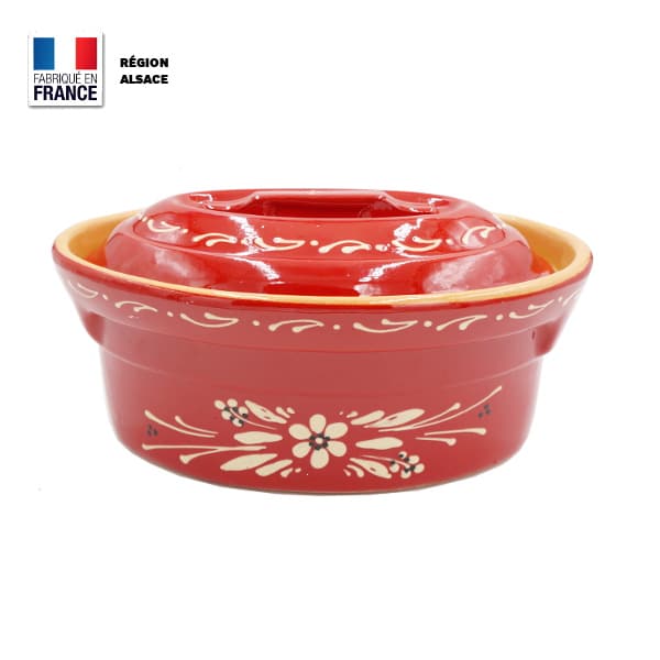Terrine à Baeckeoffe 2 personnes Rouge décor Fleur