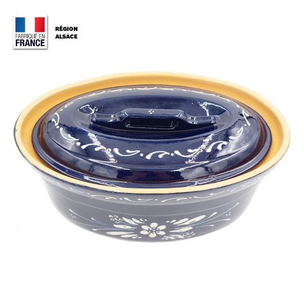 Terrine à Baeckeoffe 4 à 6 personnes Bleue Décor Fleur