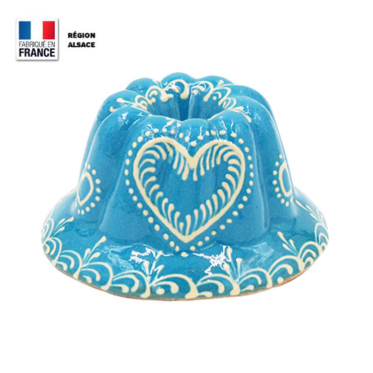 Moule à Kouglof Turquoise décor Coeur 12 cm