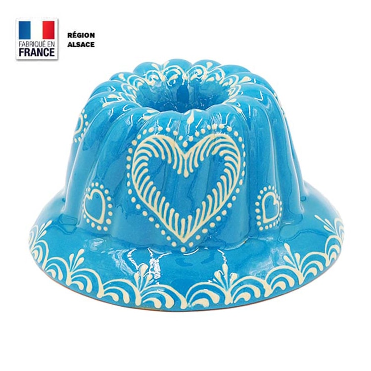 Moule à Kouglof Turquoise décor Coeur 20 cm