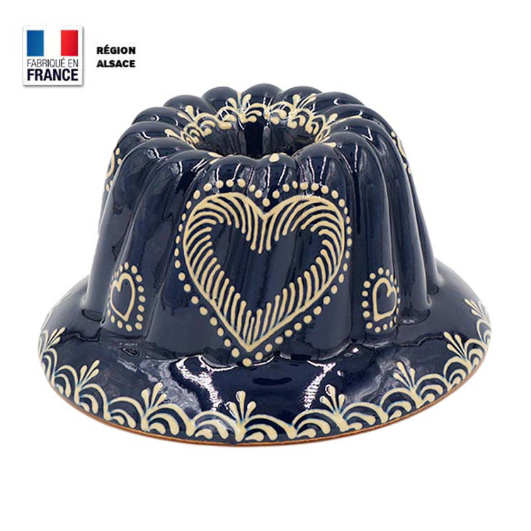 Moule à Kouglof Bleu décor coeur 18 cm