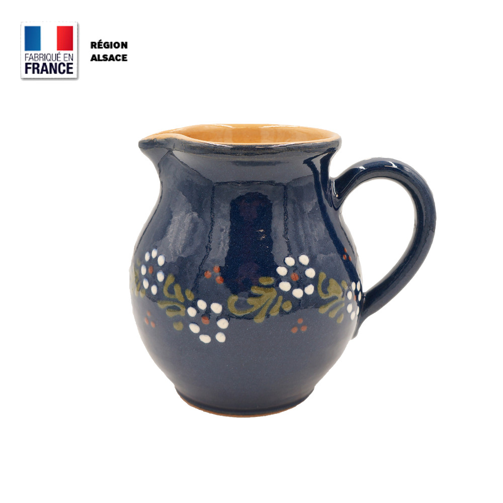 Cruche en poterie 1 L – Bleue décor Petites Fleurs