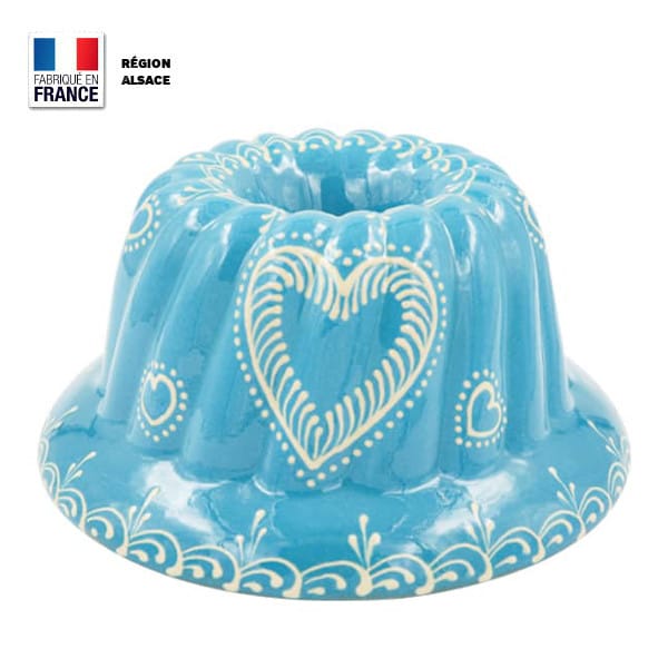 Moule à Kouglof 24 cm / Bleu turquoise Décor coeur