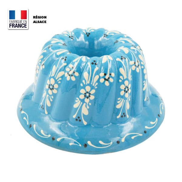 Moule à Kouglof 24 cm / Bleu turquoise Décor fleur
