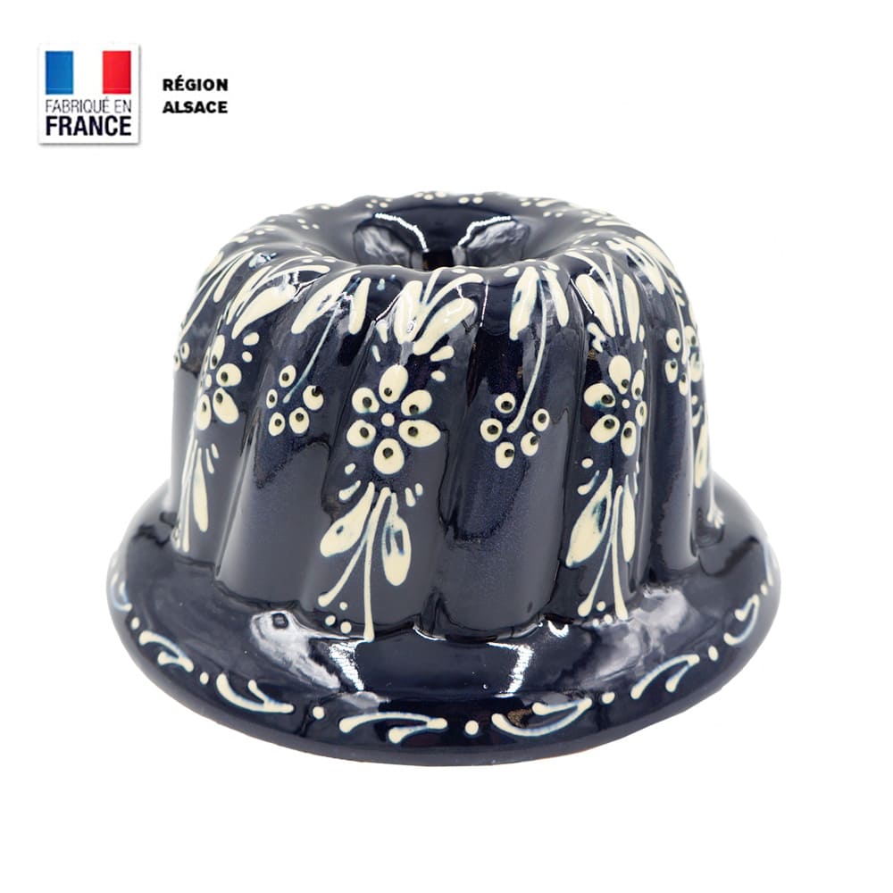 Moule à Kouglof Bleu décor fleurs blanches 20 cm
