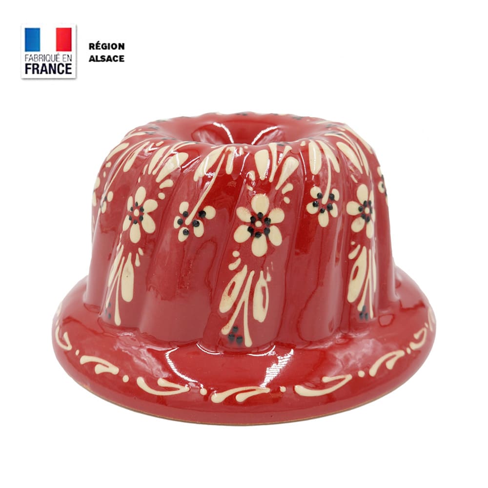 Moule à Kouglof Rouge décor fleurs blanches 20 cm