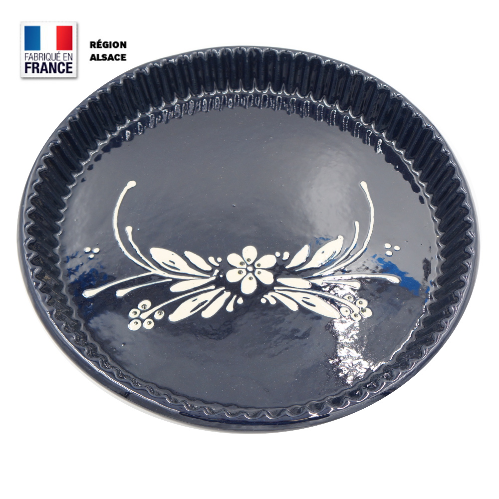Moule à Tarte Bleu – Fleurs Blanches – Moule à tarte 30 cm