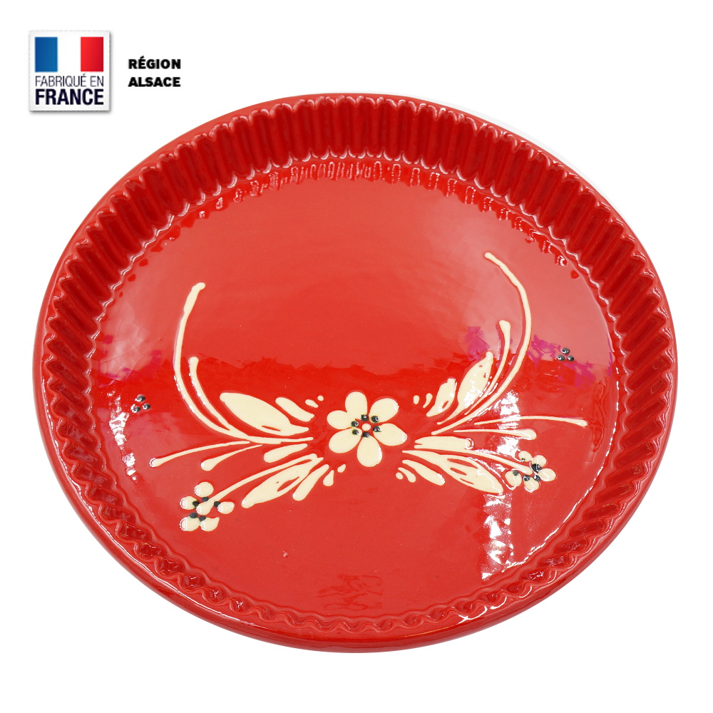 Moule à Tarte Rouge – Fleurs Blanches – Moule à tarte 30 cm