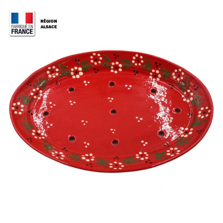 Plat à Asperges Rouge Décor Petites Fleurs