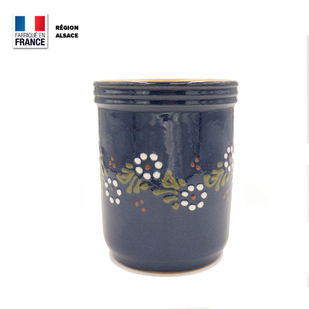 Porte Couverts en poterie Bleu décor Petites Fleurs