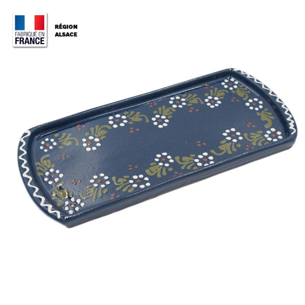 Plat à Cake – Bleu décor Petites Fleurs – 30 cm