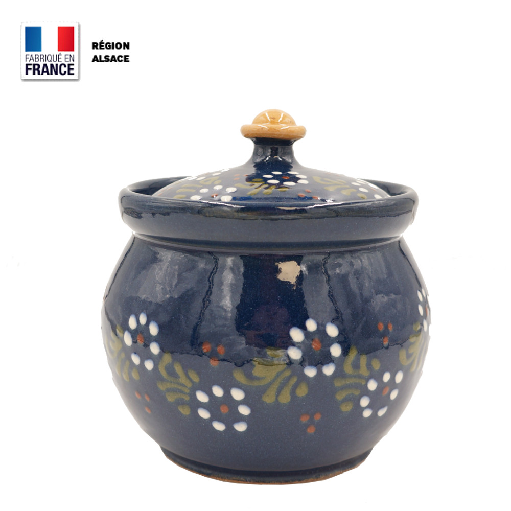 Table Nette en poterie – Poubelle de table Bleue décor Petites Fleurs