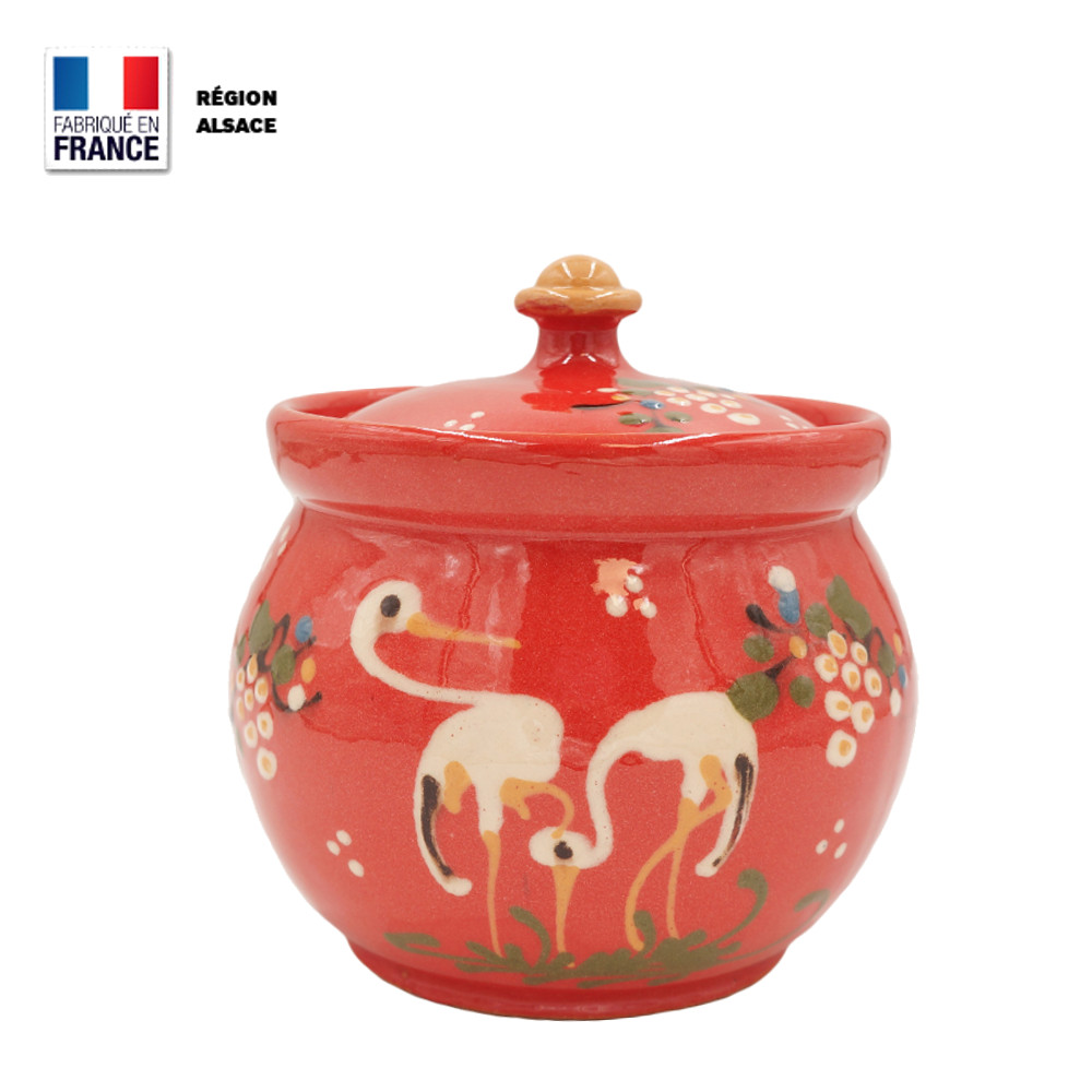 Table Nette en poterie – Poubelle de table Rouge décor Cigogne