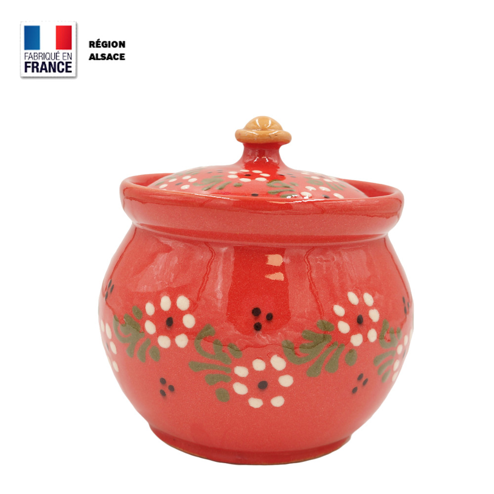 Table Nette en poterie – Poubelle de table Rouge décor Petites Fleurs