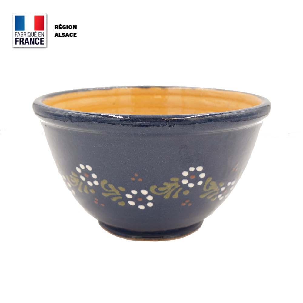 Saladier en poterie Bleu décor Petites Fleurs – 24 cm