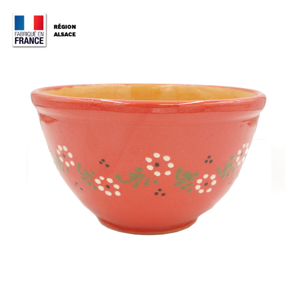 Saladier en poterie Rouge décor Petites Fleurs – 24 cm