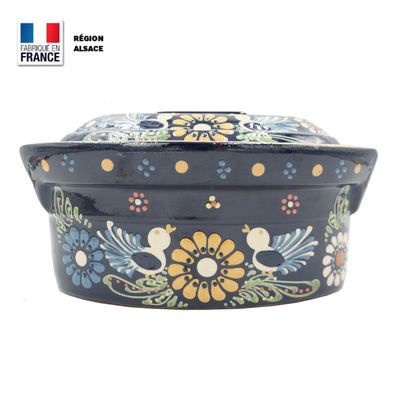 Terrine à Baeckeoffe 2 personnes Bleue Décor Oiseaux