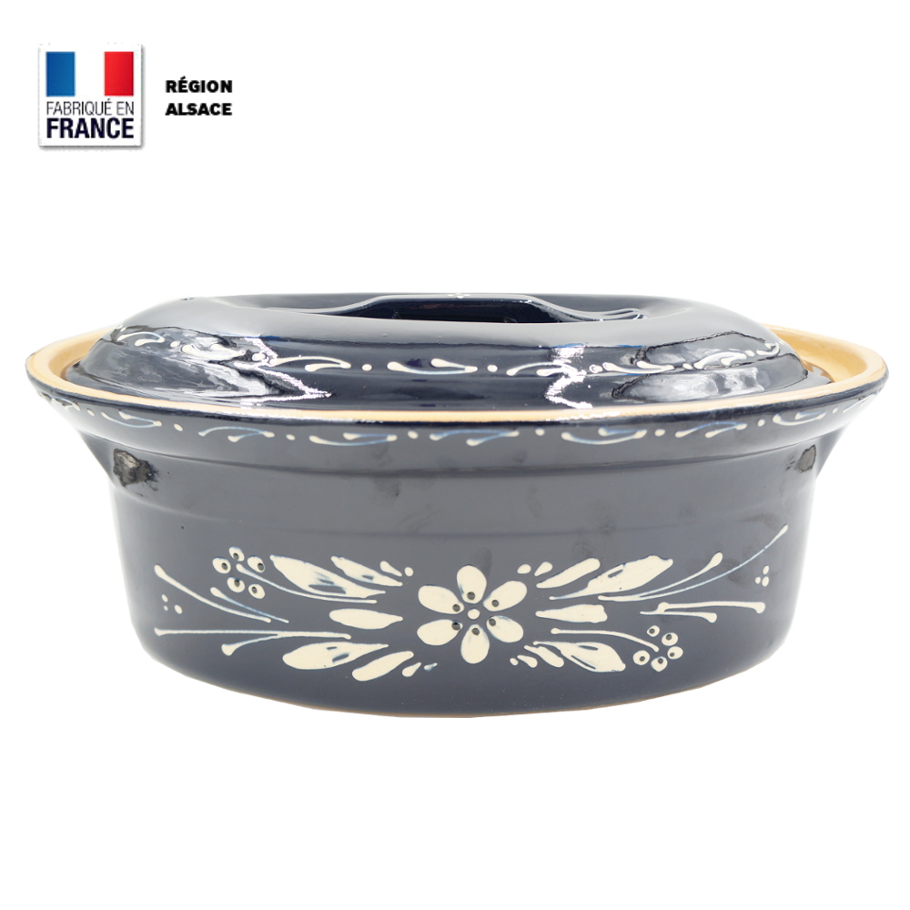 Terrine à Baeckeoffe 8 – 10 personnes Bleue décor Fleur