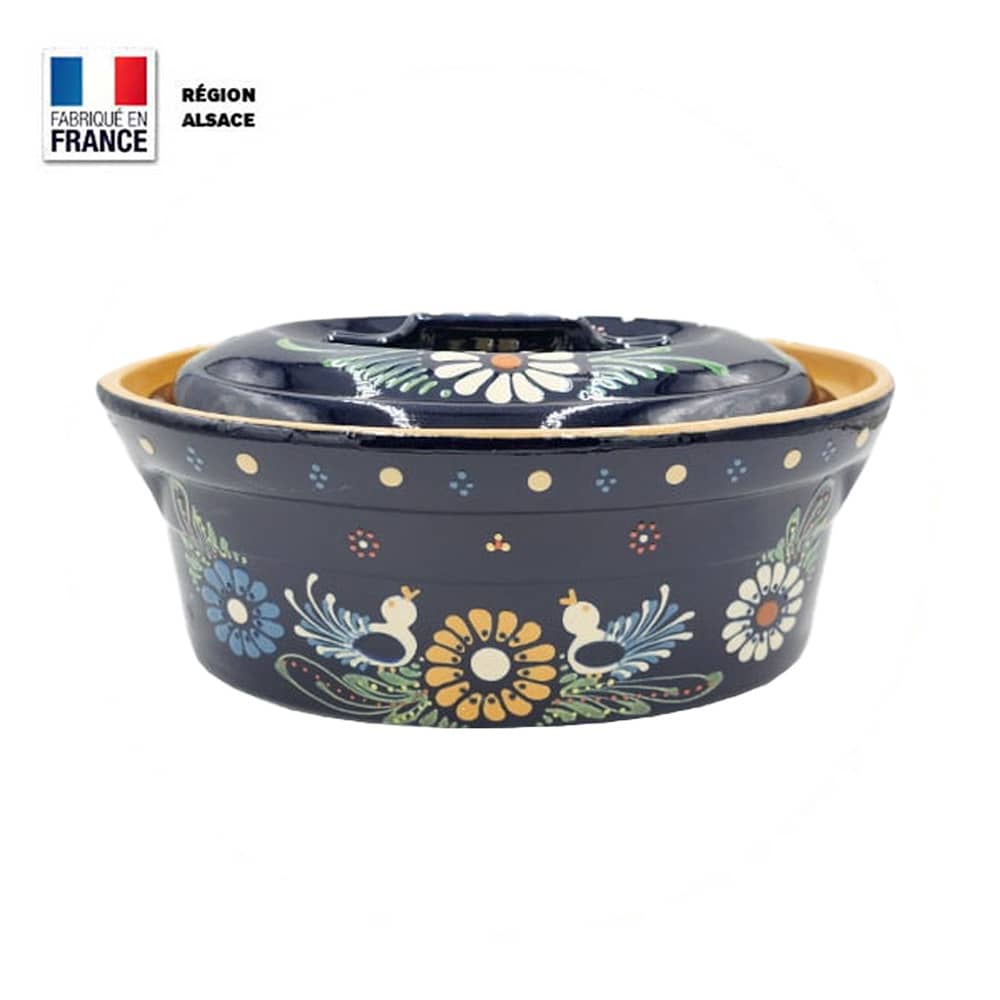 Terrine à Baeckeoffe 4 personnes Bleue Décor Oiseau