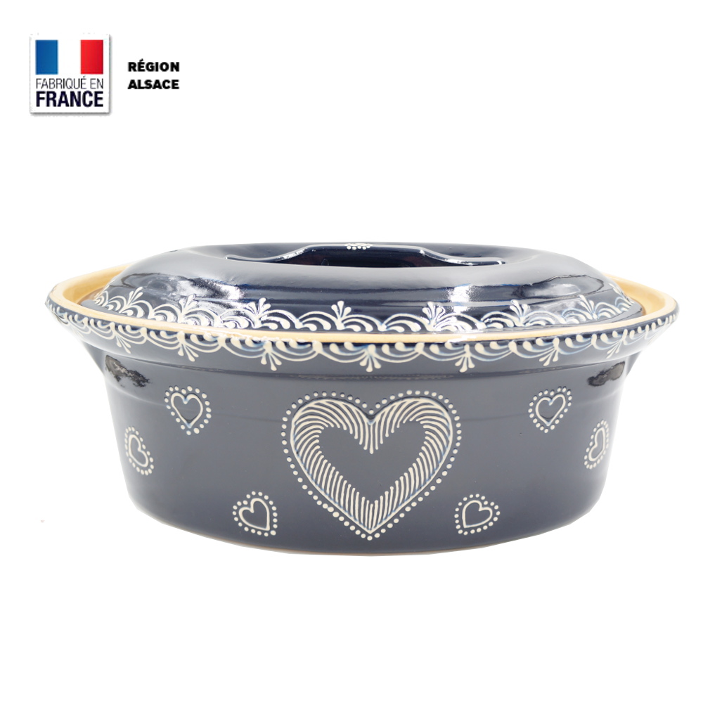 Terrine à Baeckeoffe 8 – 10 personnes Bleue décor Coeur
