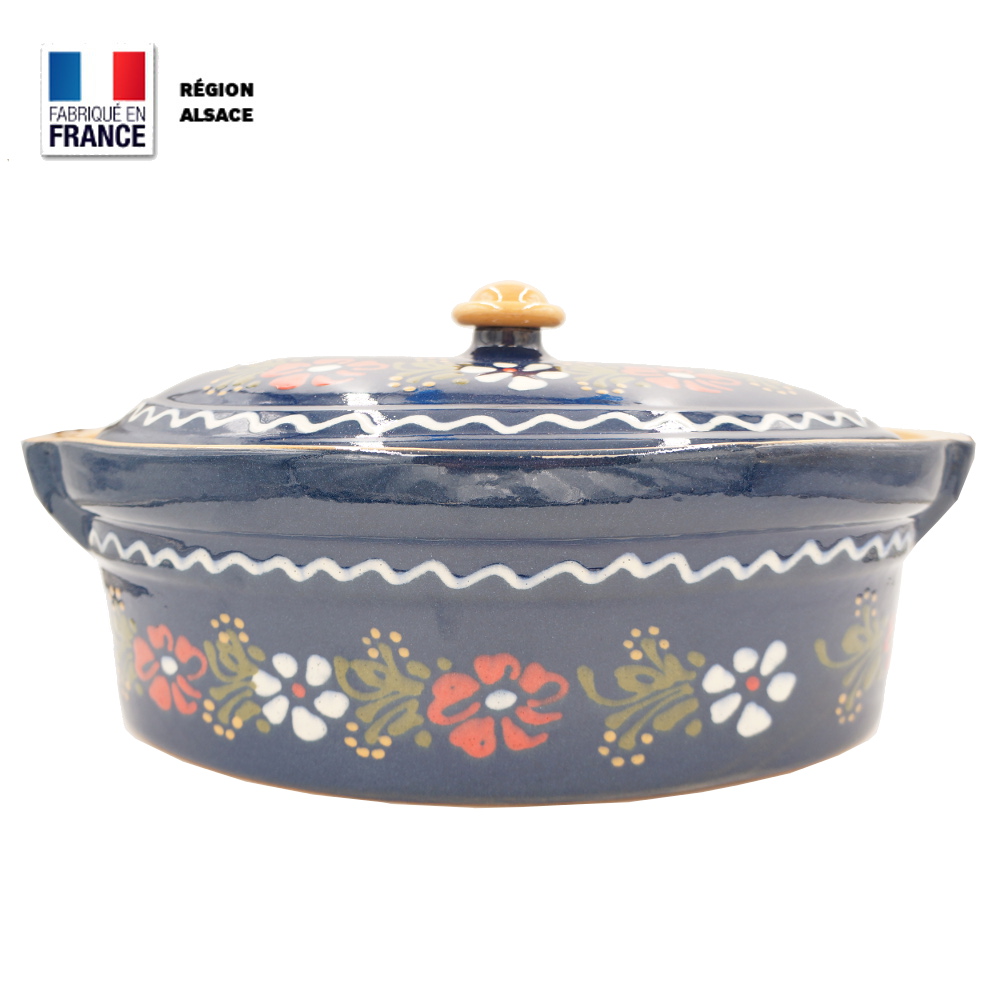 Terrine à Baeckeoffe 8 – 10 personnes Bleue décor Grandes Fleurs