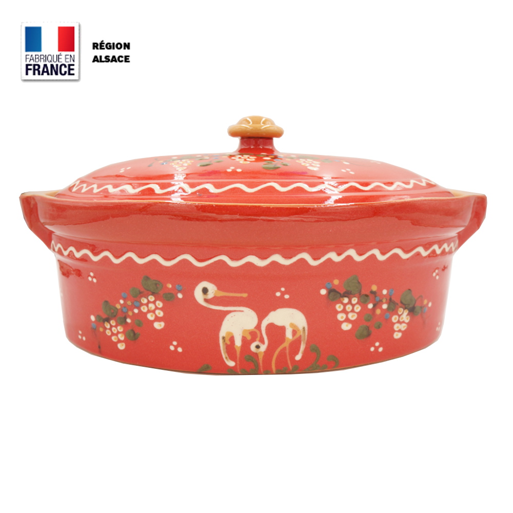 Terrine à Baeckeoffe 8 – 10 personnes Rouge décor Cigogne Raisin