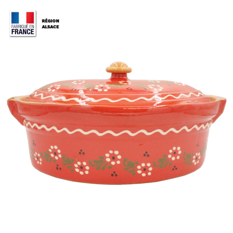 Terrine à Baeckeoffe 8 – 10 personnes Rouge décor Petites Fleurs
