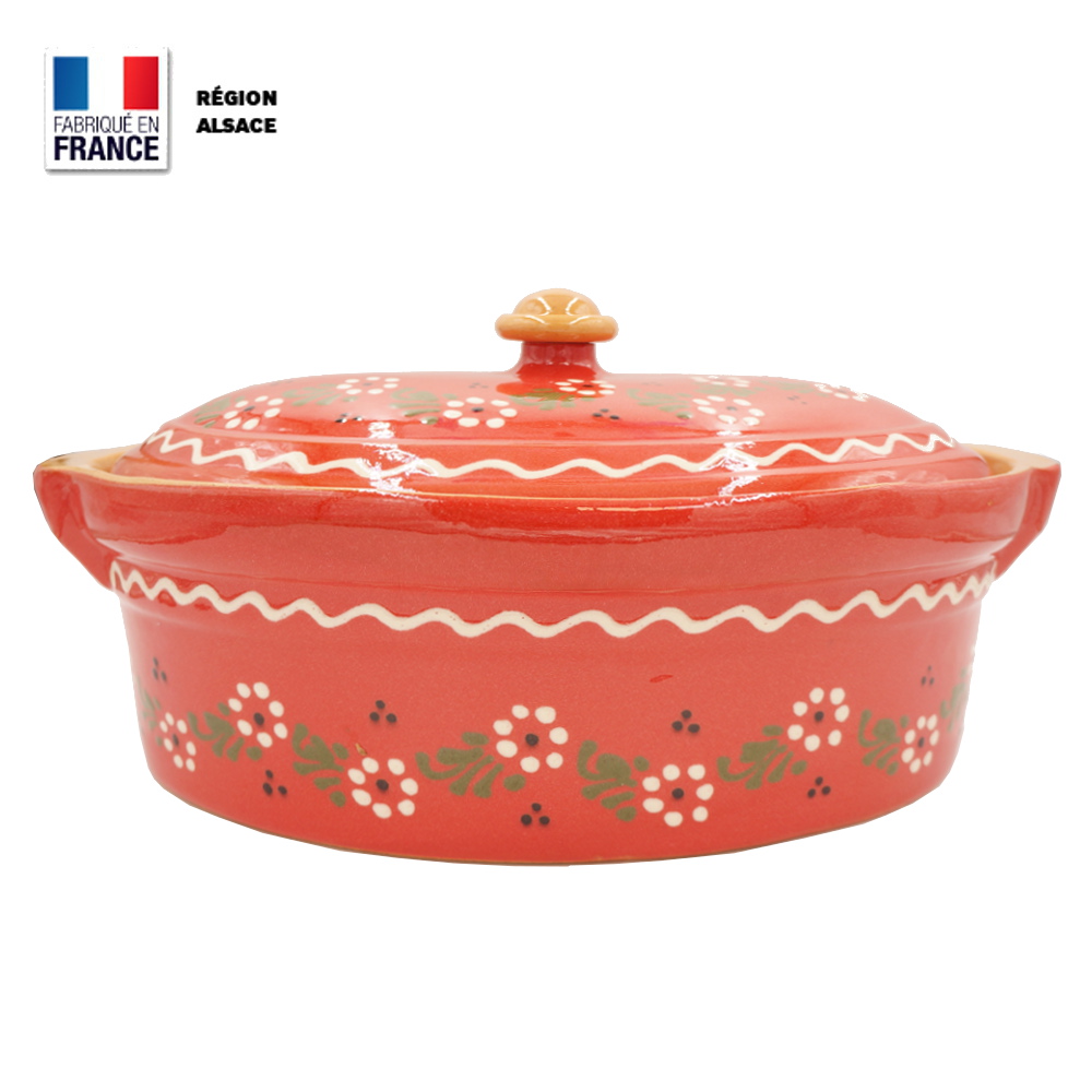 Terrine à Baeckeoffe 8 – 10 personnes Rouge décor Petites Fleurs