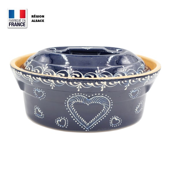 Terrine à Baeckeoffe 2 personnes / bleue Décor cœur