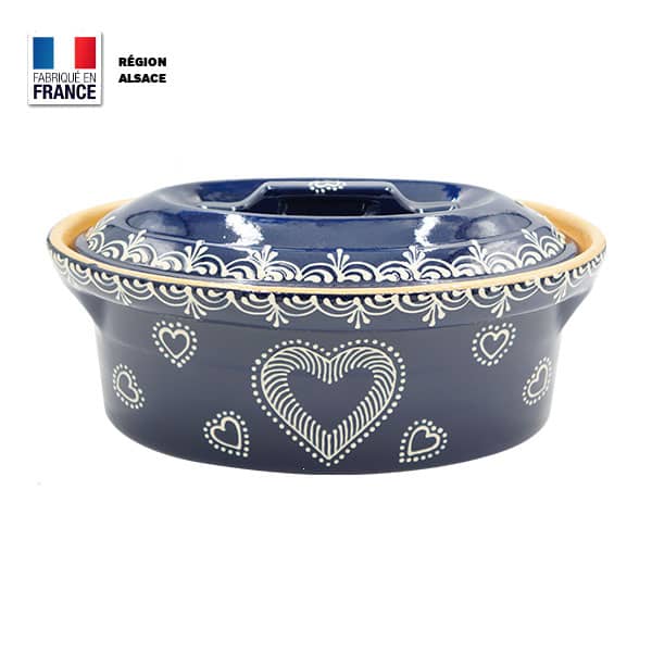 Terrine à Baeckeoffe 4 personnes / bleue Décor cœur