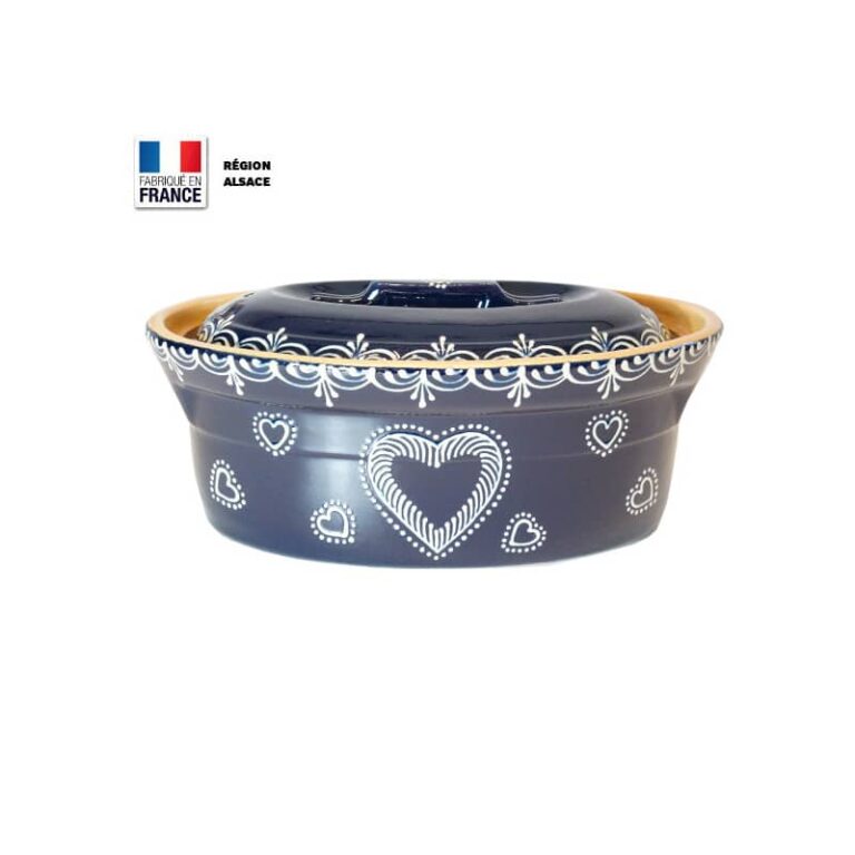 Terrine à Baeckeoffe 6 personnes / bleue Décor cœur