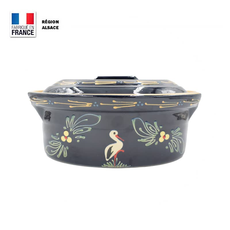 Terrine à Baeckeoffe 4 personnes / bleue Décor cigogne
