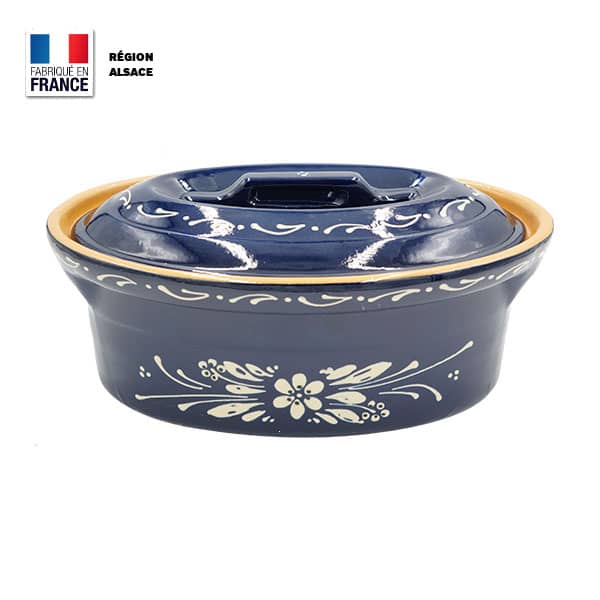 Terrine à Baeckeoffe 4 personnes Bleue Décor Fleur
