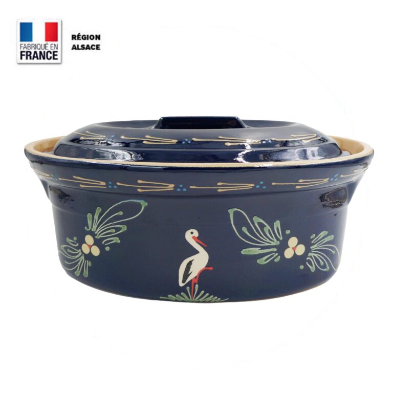 Terrine à Baeckeoffe 6 personnes Bleue décor Cigogne