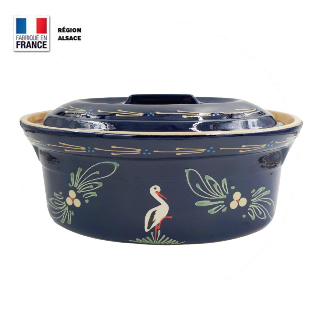 Terrine à Baeckeoffe 4 – 6 personnes Bleue décor Cigogne