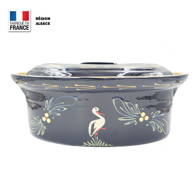Terrine à Baeckeoffe 8 – 10 personnes Bleue décor Cigogne