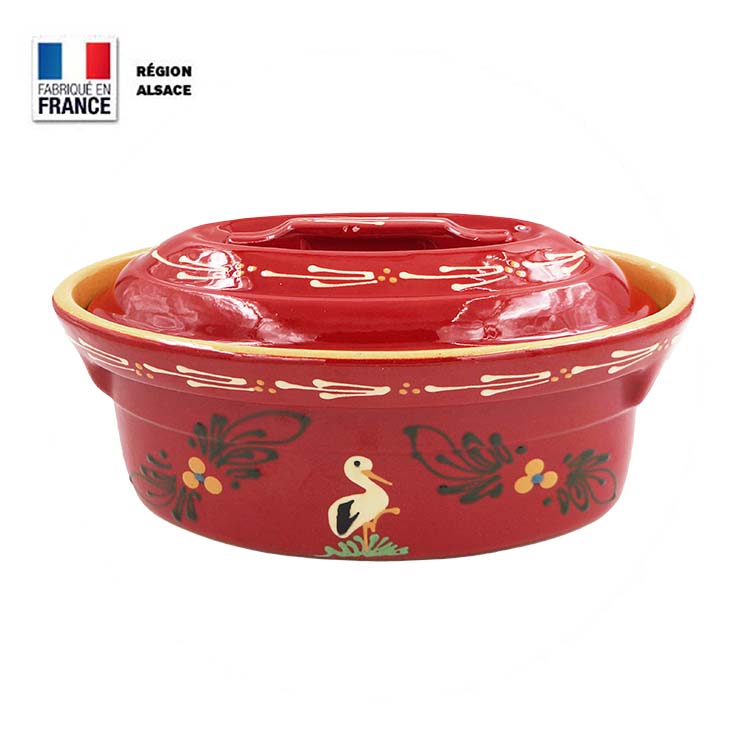 Terrine à Baeckeoffe 2 personnes Rouge Décor Cigogne
