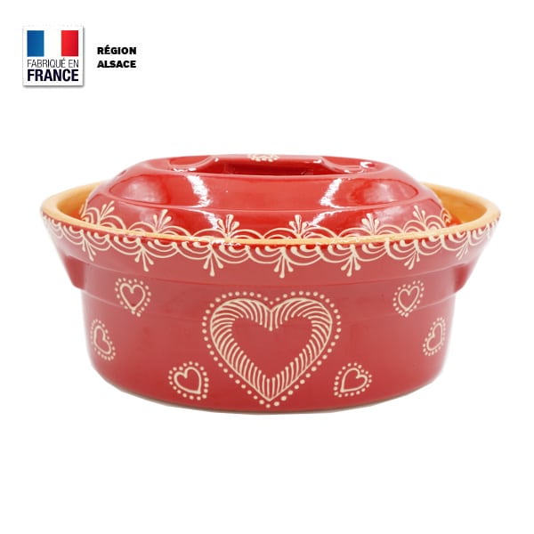 Terrine à Baeckeoffe 2 personnes / rouge Décor cœur