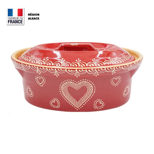 Terrine à Baeckeoffe 4 personnes / rouge Décor cœur