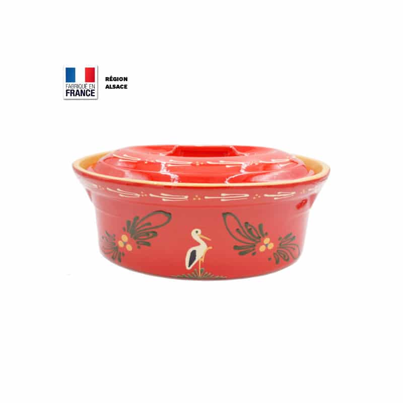 Terrine à Baeckeoffe 6 personnes Rouge décor Cigogne