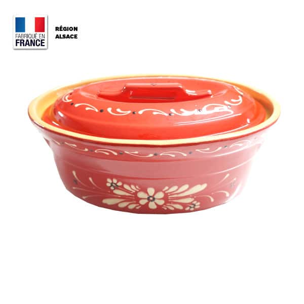 Terrine à Baeckeoffe 6 personnes Rouge décor Fleur