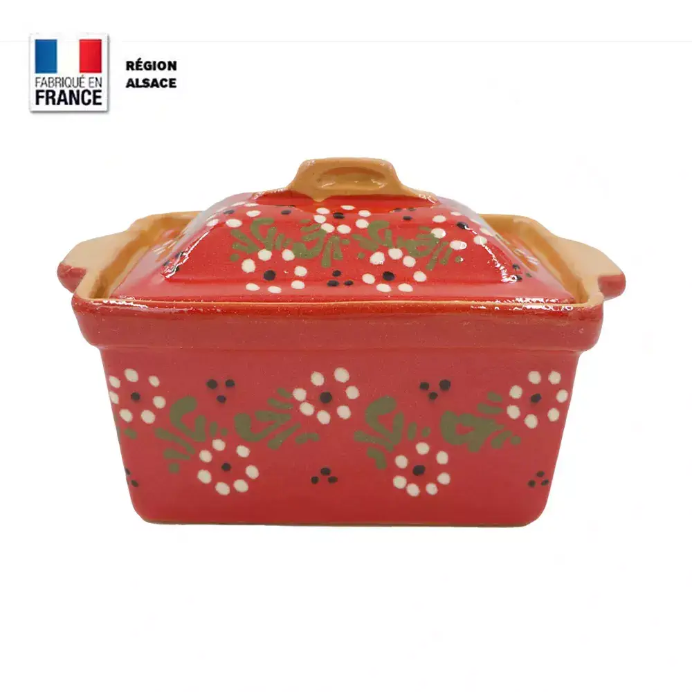 Terrine à Foie Gras – Rouge Décor Fleurs – 900 g